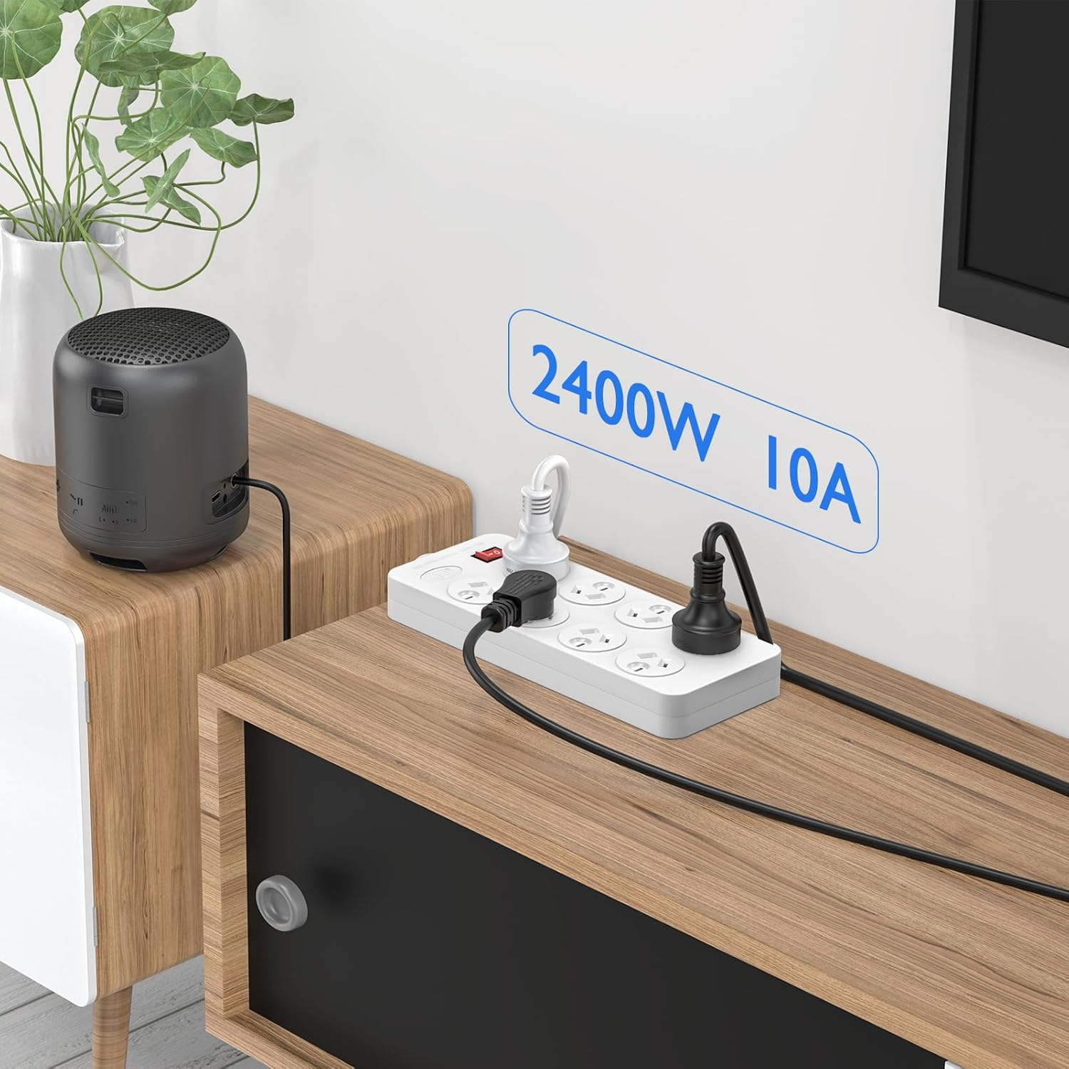 Powerboard, Power Strip with Switch,2M Extension Power Cord, 2400W/10A,Surge Protector with 8 AC Outlets,Wall Mountable, for Home Office image number 4