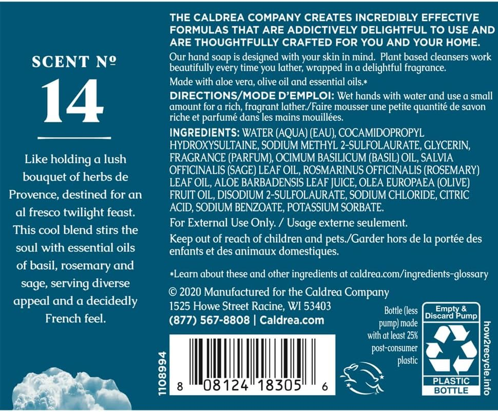 Caldrea Hand Soap, Basil Blue Sage, 10.8 Oz