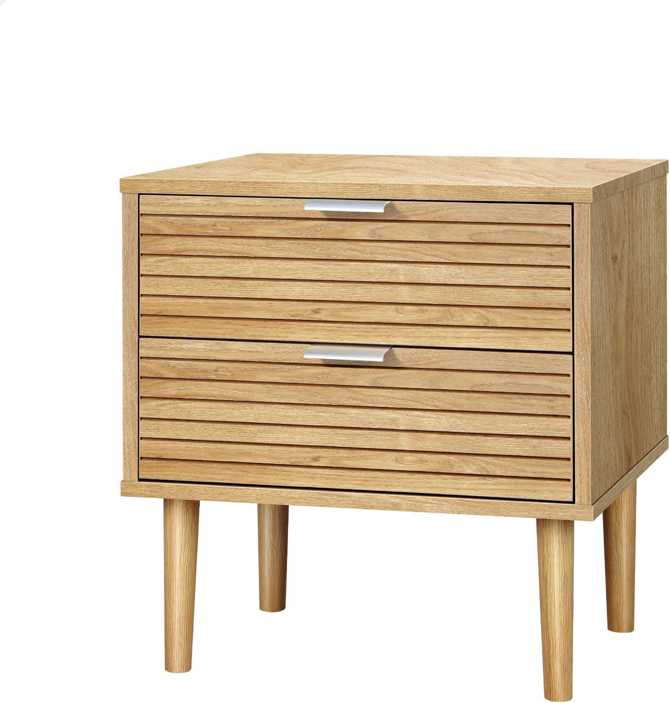 ALFORDSON Bedside Table 2-Drawer Nightstand, 48X 40X 52Cm, Side Cabinet Chest Table for Hallway, Bedroom and Living Room, Wooden Organiser Storage with Slatted Front (Wood Color) - Blackx2 image number 7