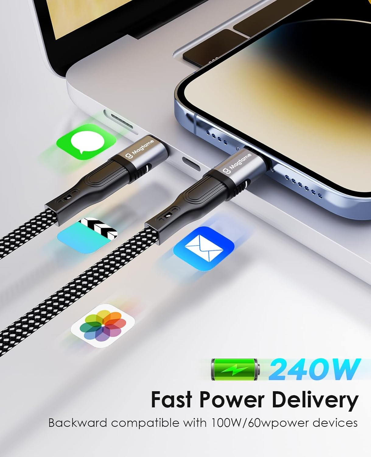 2Pack Magnetic USB C Male to USB C Female Adapter, 240W Type C Adapter Extender, 40Gbps Data Transfer 4K Video Output for Steam Deck, ROG Ally, Switch, Notebook, PC, Tablet, Iphone 15 USB4 Straight image number 6