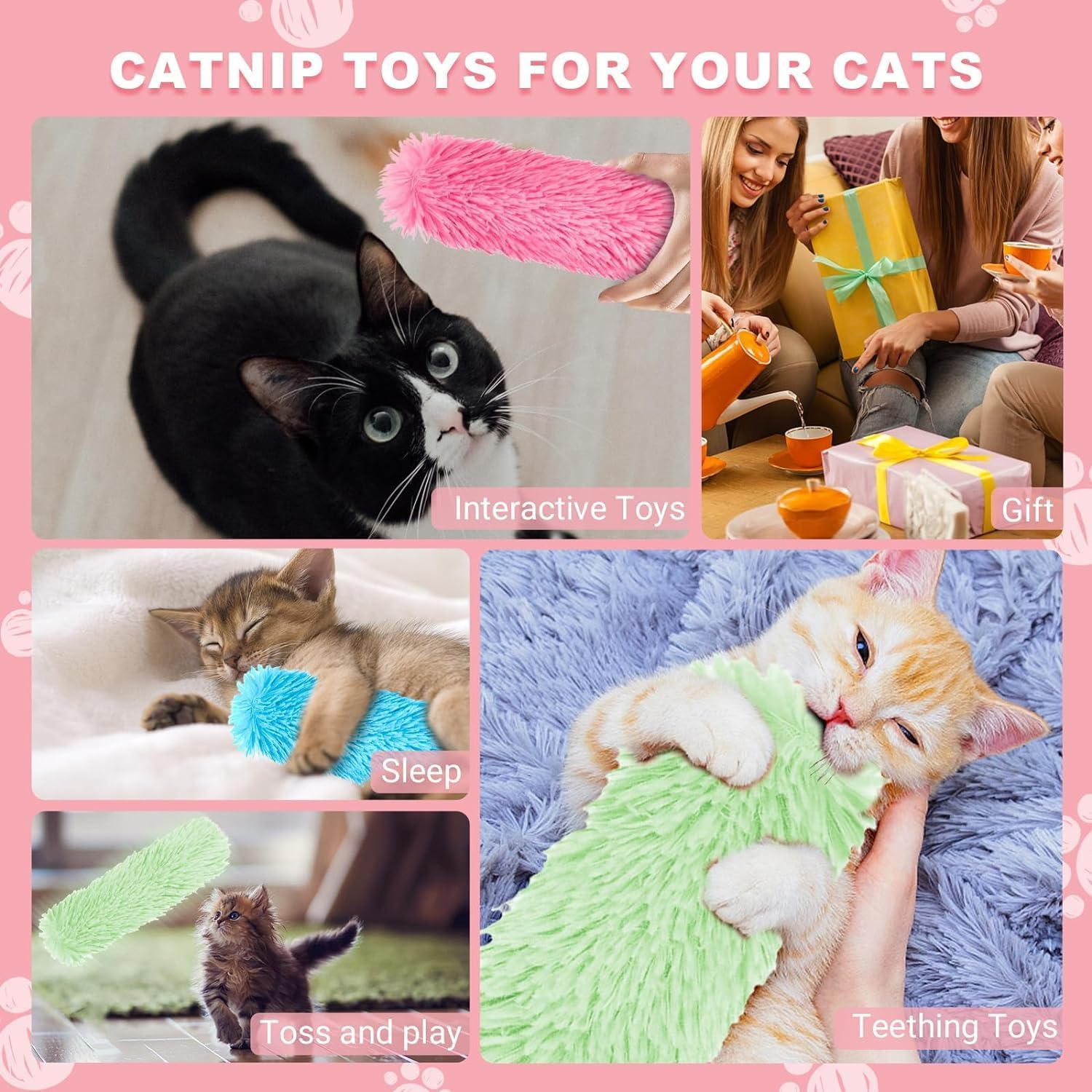 Cat Toys Cat Pillows 4 Pack Soft and Durable Crinkle Sound Catnip Toys, Interactive Cat Kicker Toys for Indoor Cats, Promotes Kitten Exercise Plush Cat Chew Teething Clean Toy for Small Cats image number 5