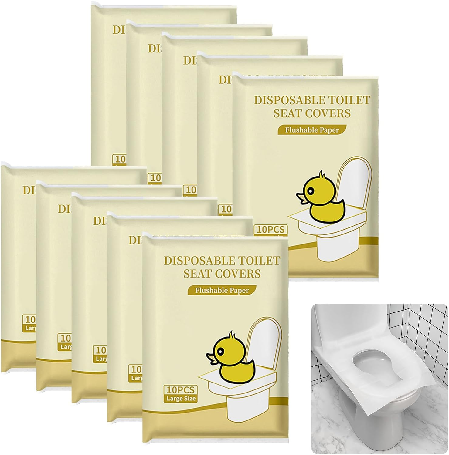 100PCS Disposable Flushable Toilet Seat Covers &ndash; Travel Essentials for Public Restrooms, Airplane, Camping & Outdoor Use &ndash; Hygienic Paper Covers for Men & Women image number 6
