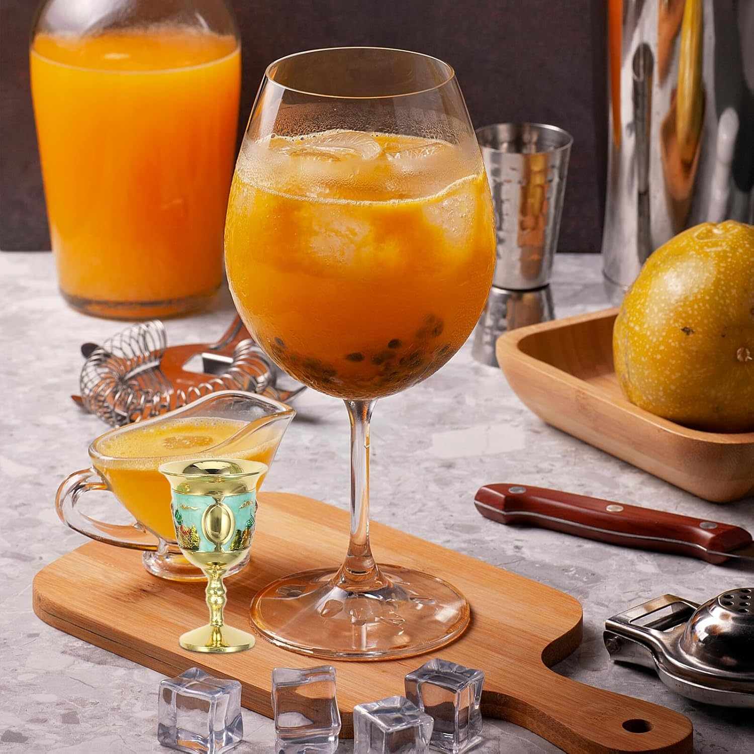 KICHOUSE Vintage Turkish Coffee Pot Set Embossed Castle Pattern, Metal Tea Cups and Wine Goblets, Coffee Decanter and Serving Tray for Home Gatherings and Party Use image number 4