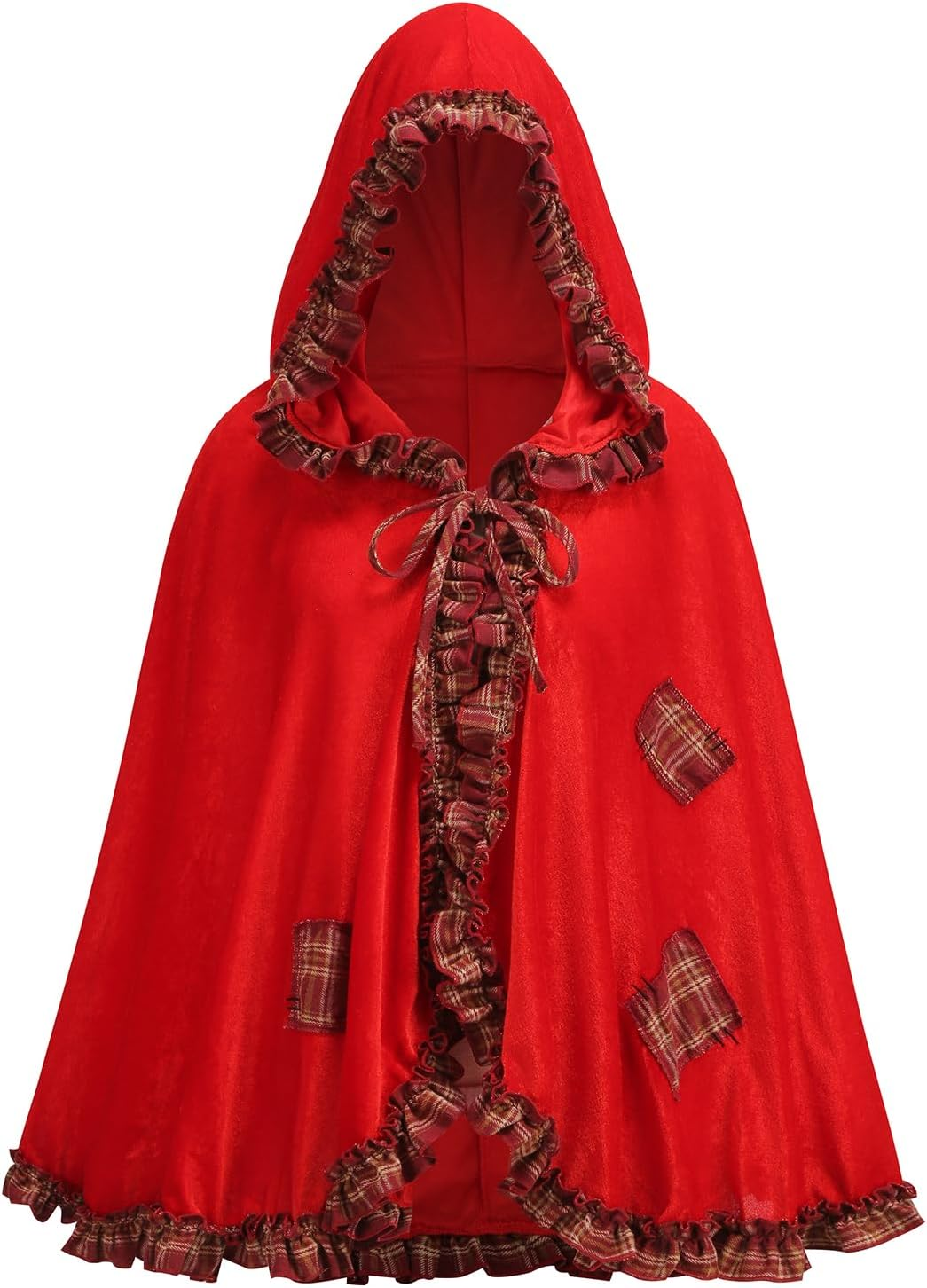 Little Red Riding Hood Cape,Adult Red Velvet Cloak with Hood Fairytale Character Halloween Costumes Accessories for Women