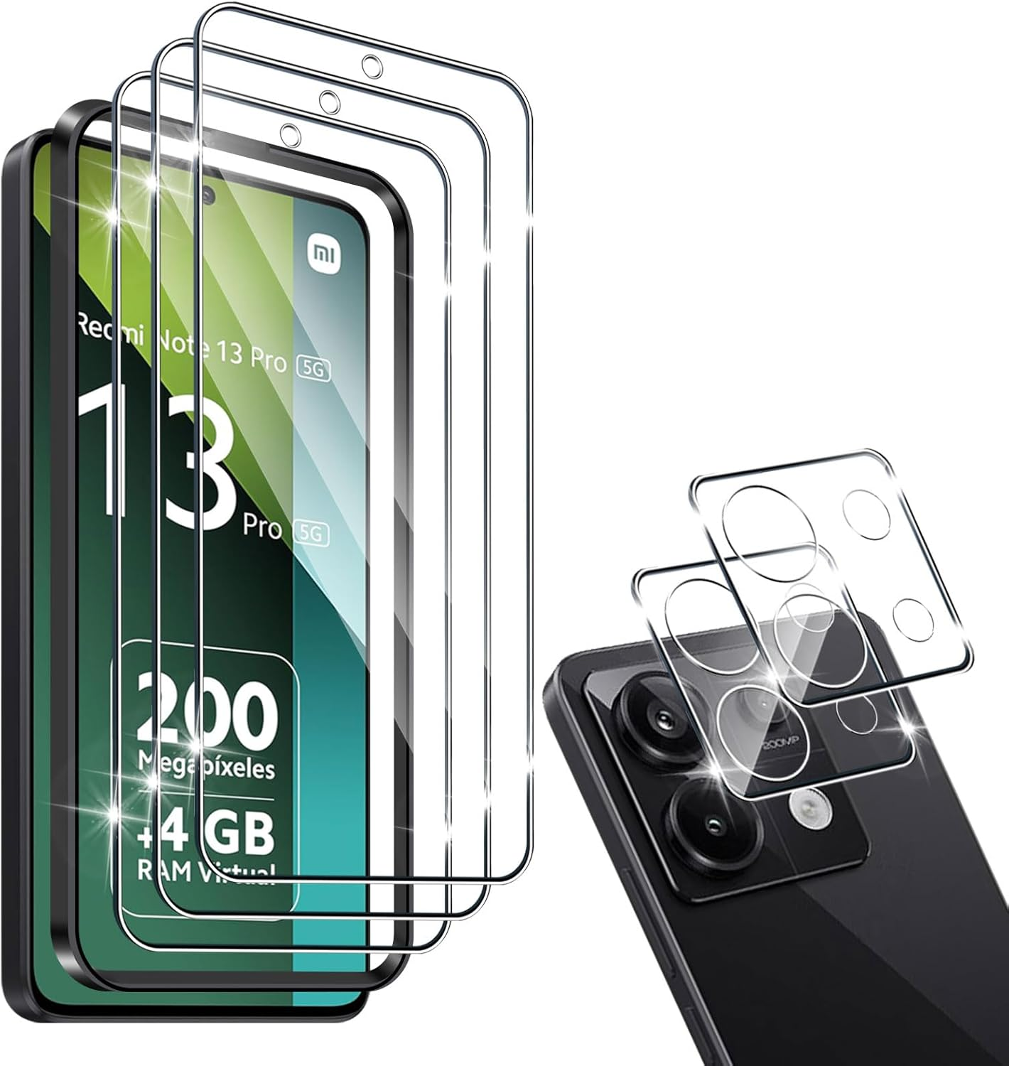 Hidwee Tempered Glass Screen Protector Compatible with Xiaomi Redmi Note 13 Pro 5G (Not for Note 13 Pro 4G), Pack of 3 Protective Glass and 2 Camera Protection, 9H Hardness Anti-Scratch HD Anti-Bubble