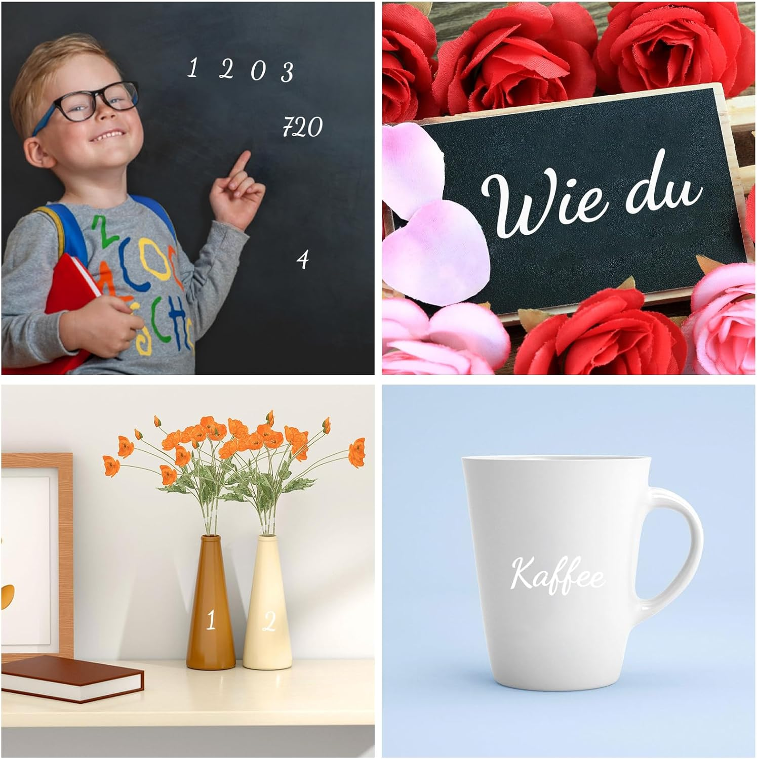 12 Sheets Vinyl Letters Numbers Stickers Kit,1008 Pcs 1 Inch Self Adhesive DIY Cursive Sticker Alphabet Number Letter Decal for Signs, Classroom Decor, Door Window,Office,Mailbox,Crafts (White) - Black image number 7