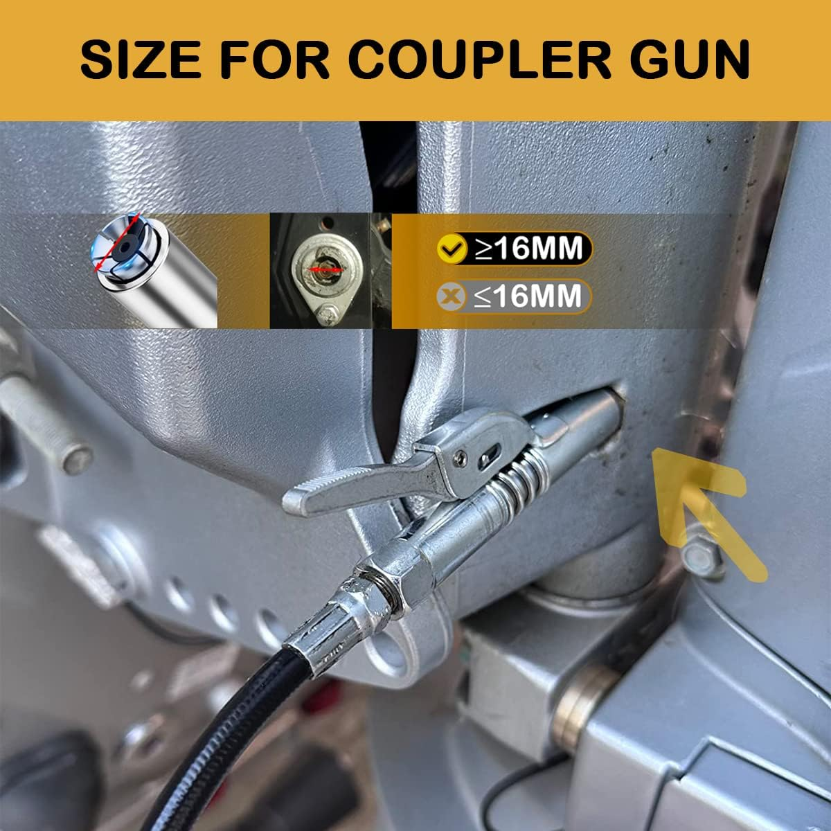 AORRZER Grease Gun Coupler 2 PCS, Strong Lock-On Greases Couplers, 12000 PSI High Pressure Quick Release Grease, Durable and Compatible with All Guns 1/8'' NPT Fittings Silver image number 6