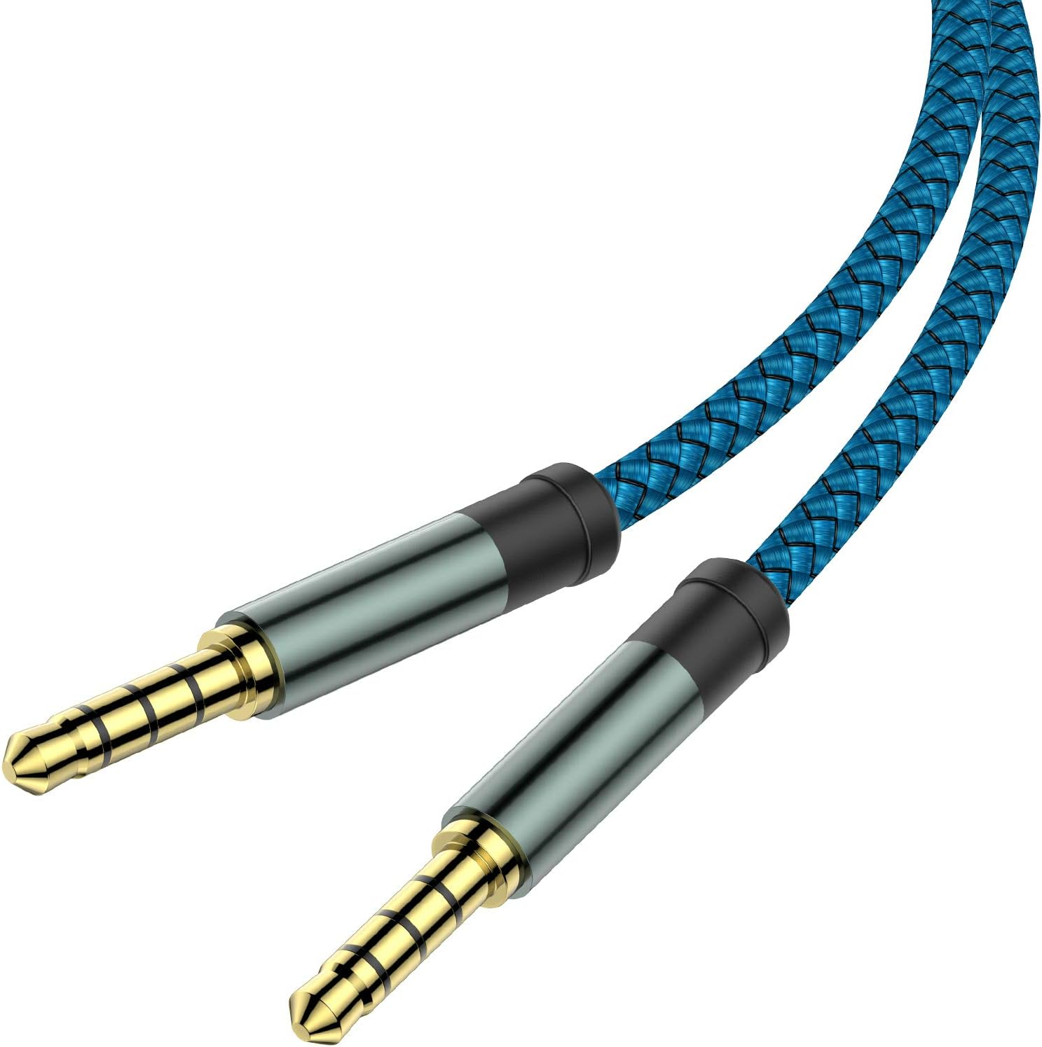 AUX Cable, [5Ft / 2 Pack- Copper Shell, Hi-Fi Sound] 3.5Mm 1/8" Auxiliary 4 Pole Stereo Audio Nylon Braided Aux Cord Compatible Car Home Stereos,Speaker,Iphone Ipod Ipad,Headphones,Sony,Echo Dot(Blue) image number 3