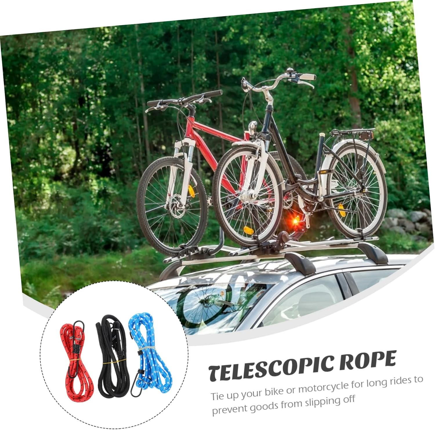 KOMBIUDA 3Pcs Bike Luggage Strap Elastic Telescopic Rope Retractable Drawstring Rope Straps image number 5