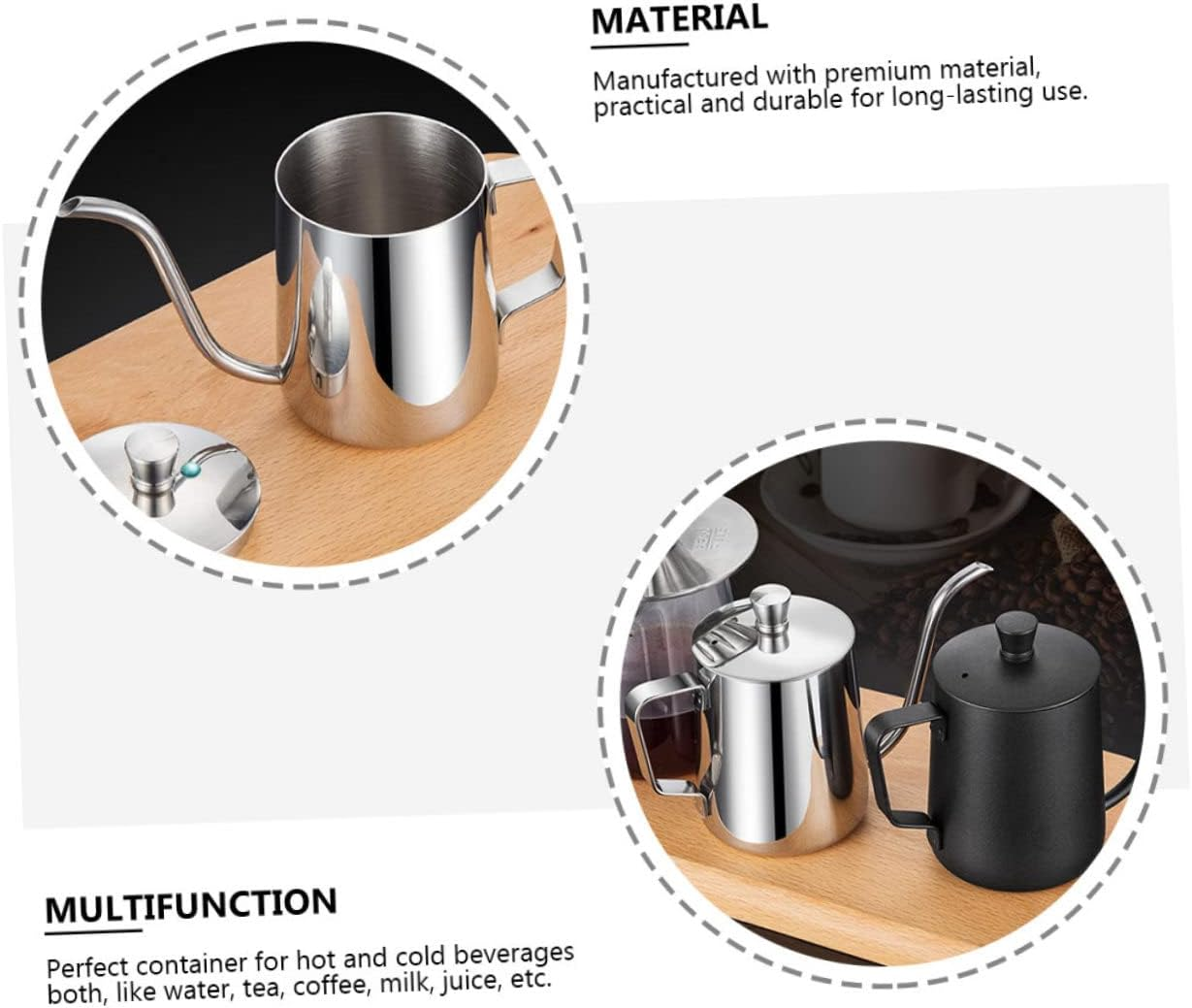 JECOMPRIS Stainless Steel Coffee Kettle with Lid Polished Mini Teapot for Home Use Hot and Cold Beverage Pot Practical Espresso and Tea Pouring Tool Safe Material image number 3