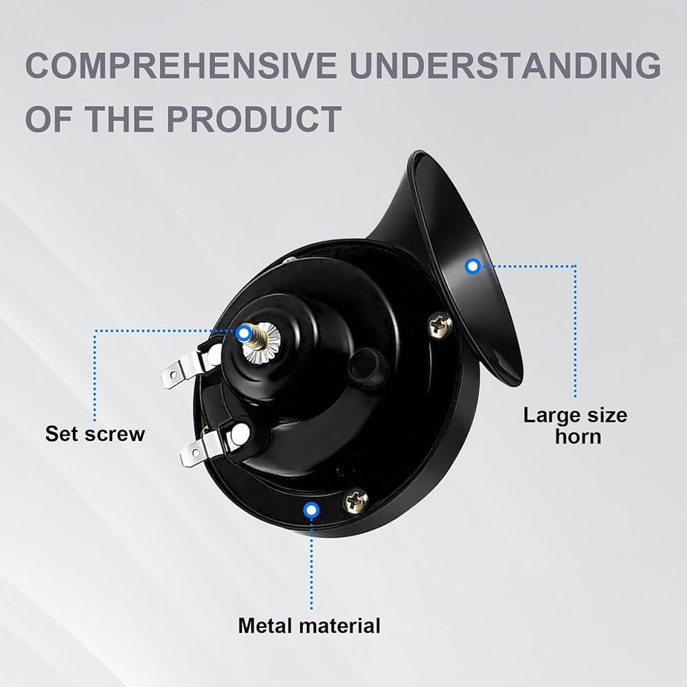 300DB Super Loud Car Horn, 12V Waterproof Car Air Electric Snail Horn, Universal Automotive Accessories, Electric Snail Horn Fit for Cars, Motorcycles, Trucks, Bicycles, Marine Cars (Black,12V) image number 5