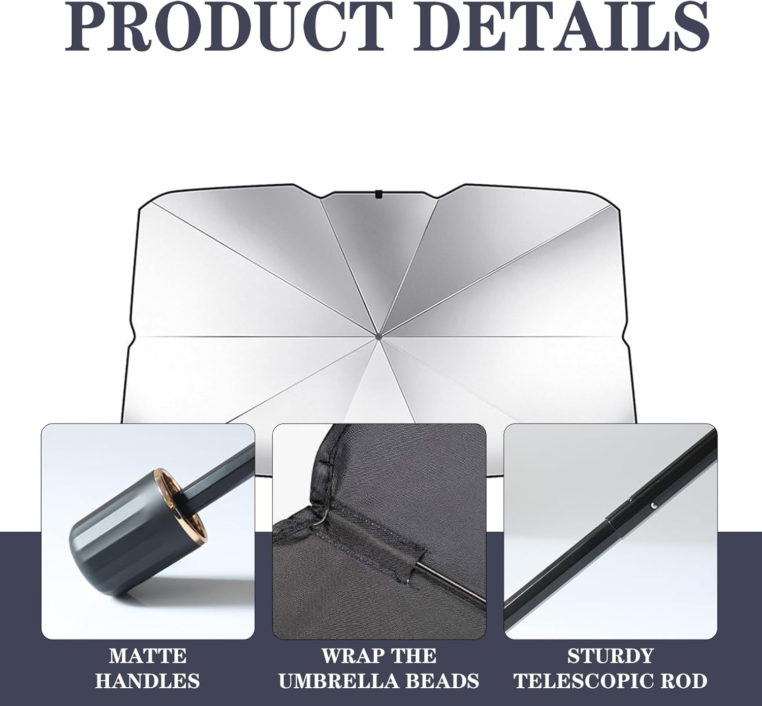 Premium Car Windshield Sunshade Umbrella, Foldable 5 Layers UV Block Coating Car Sunshade for Front Windshield Heat Insulation, Universal Fit for Sedans and Suvs, Windshield Cover Silvery image number 5