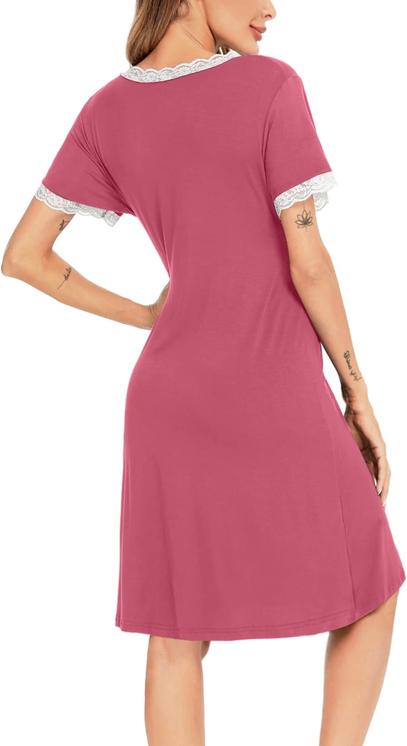 SWOMOG Women 3 in 1 Delivery/Labor/Nursing Nightgown Short Sleeve Pleated Maternity Sleepwear for Breastfeeding image number 4