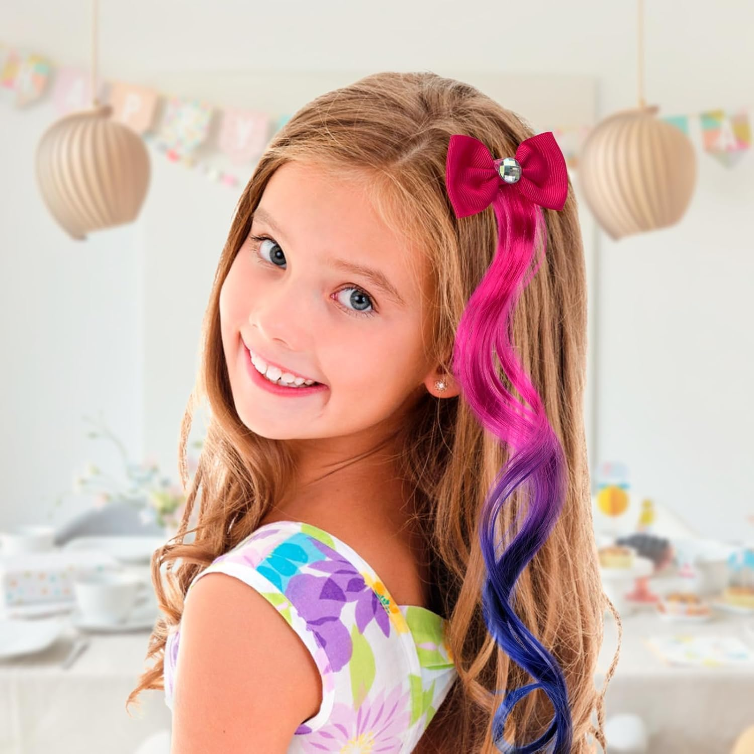 Colored Curly Hair Extension Clips, 6Pcs Unicorn Wig Hair Clips Bows Hair Braided, Hair Bows Braided Curly Wigs, Unicorn Hair Extension Clip for Little Girls image number 1