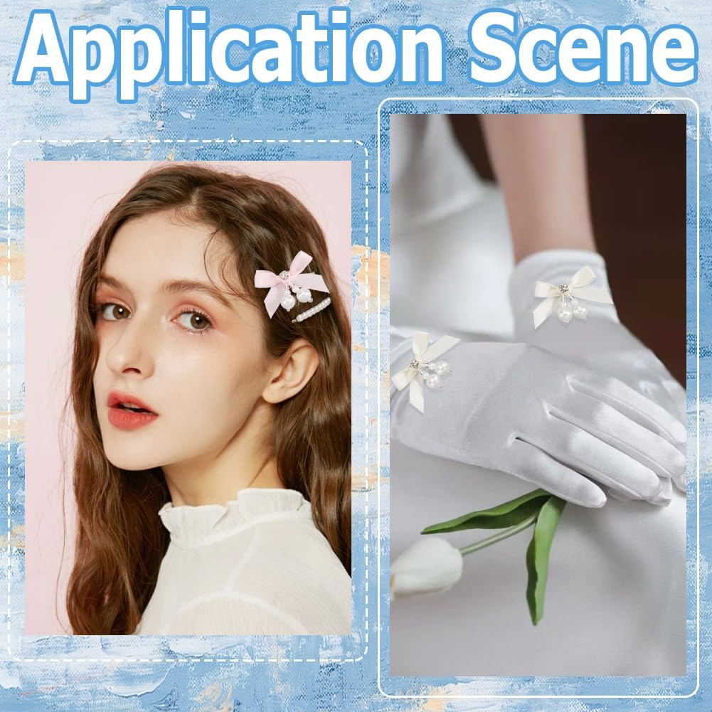 SOFPLATE 5 Color 20Pcs Twist Tie Bows Bulk Tiny Ribbon Bows with Pearls Small Coquette White Pink Brown Black Sweet Cute Satin Pastel Bows for Hair Clip DIY Crafts Sewing Gift Wrapping Valentine Day image number 6