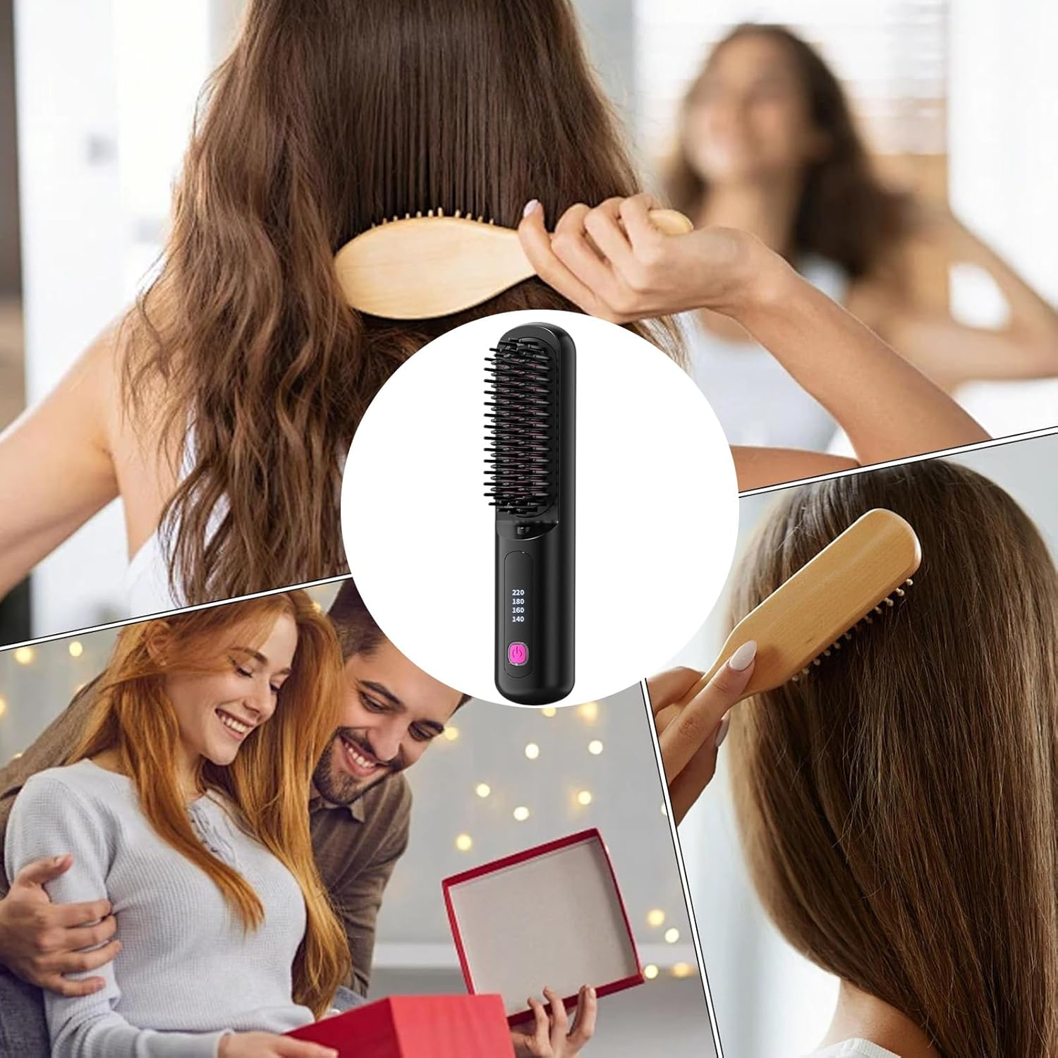 Gupcaqosjw Portable Hair Straightener Cordless,Straight Hair Comb Brush | Fast Heating Rechargeable 4 Levels Adjustable Straightener for Curling Women Styling Teens Home Travel image number 5