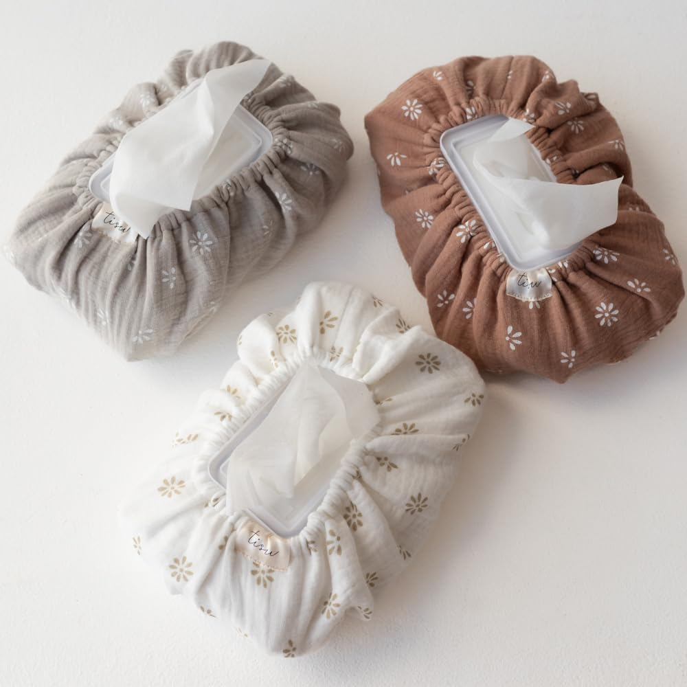 Baby Wipes Cover &ndash; Universal Size, One Size Fits All Wipes Packages | Muslin Cotton Tissue Cover for Nursery, Diaper Bag & Changing Table, Station | Gingham & Neutral Patterns (Beige Gingham)