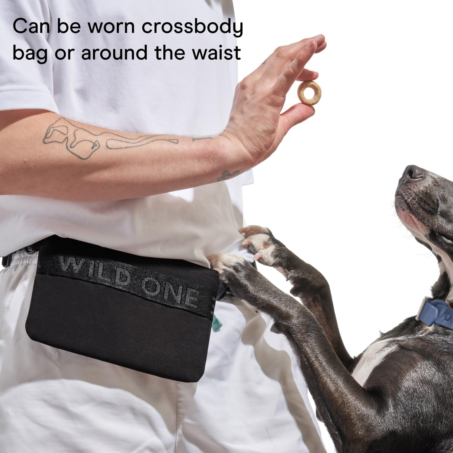 Wild One, Black Treat Pouch, Fanny Pack, Cross-Body Bag, Wear Two Ways, Made from Recycled Knit, Poop Bag Dispenser, the Perfect Accessory for Dog Training - Lilac image number 3