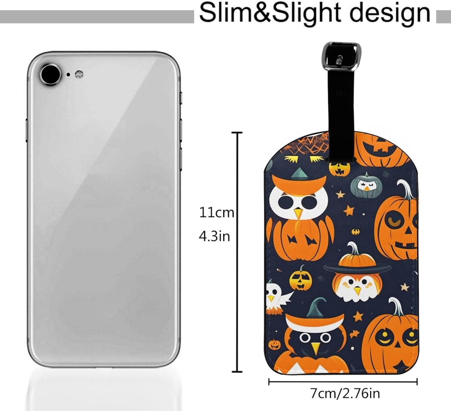 Halloween Owl Ghost Pumpkin Print Elegant Tag Stylish Tag Luggage Tag 4.3 X 2.76 Inch for Suitcases Travel Bags