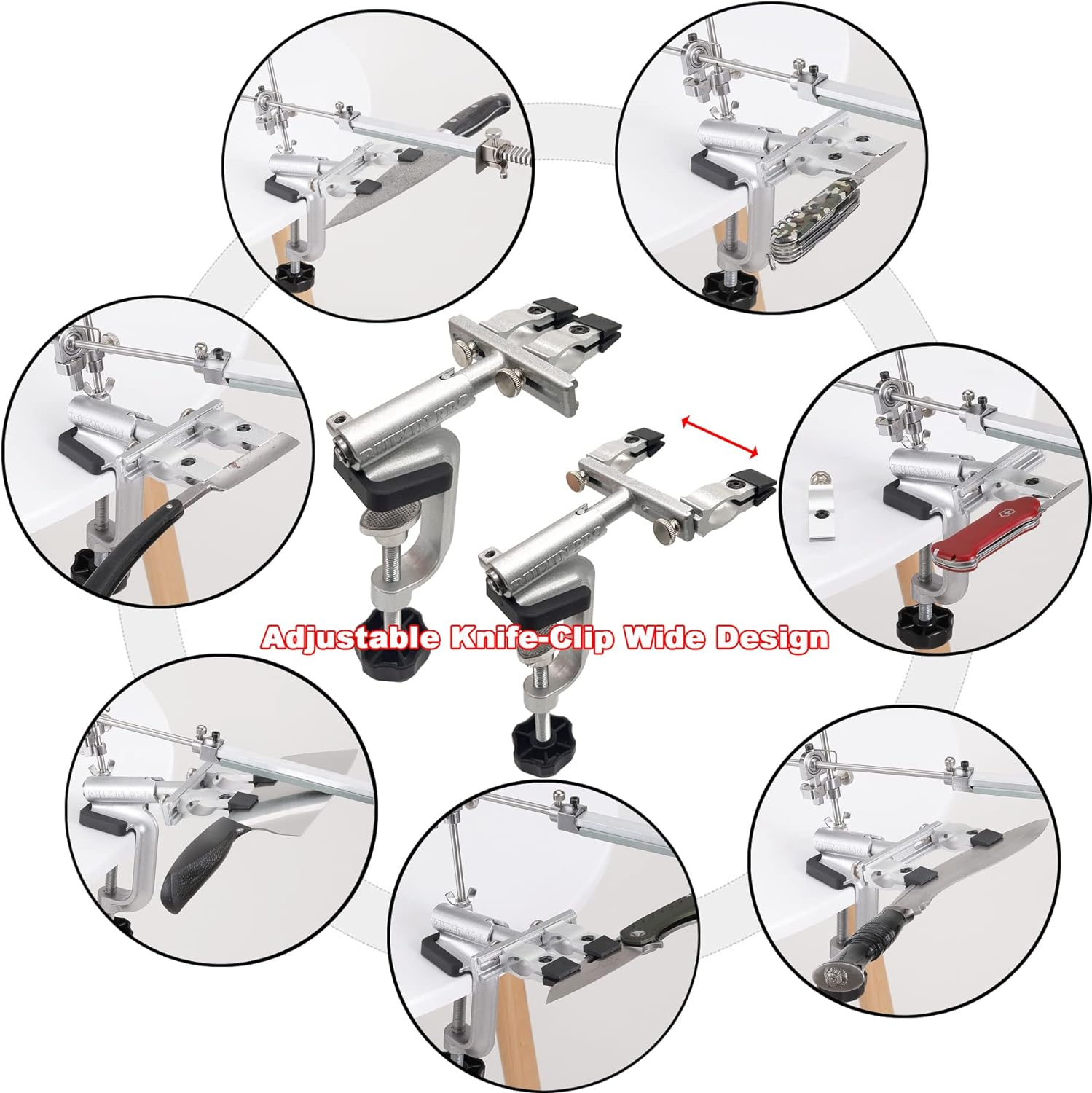 RUIXIN PRO RX-009 Kitchen Knife Sharpener System with 6 Whetstones, 360&deg; Rotation Flip Design, Fixed Angle Stainless Steel Professional Chef Knife Sharpening Kit Fine Grinding Polishing Tool image number 1