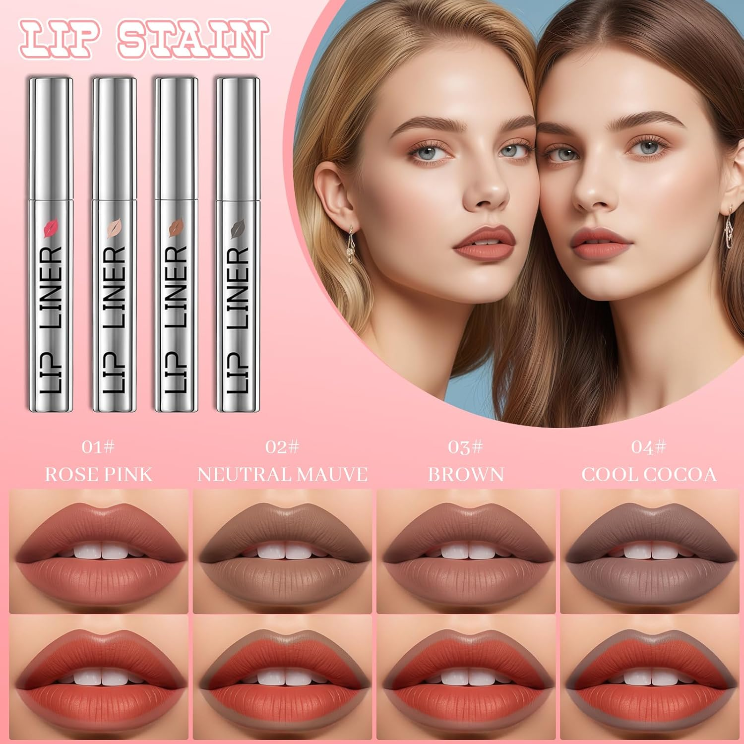 YBUETE 3Pcs Peel off Lip Stain Liner, Quick-Dry Lip Stain Peel off for Women Girls, Highly Pigmented Peel off Tint Tattoo, Waterproof, Long-Lasting & Transfer-Proof Magic Finish Lip Liner Stain Makeup image number 3