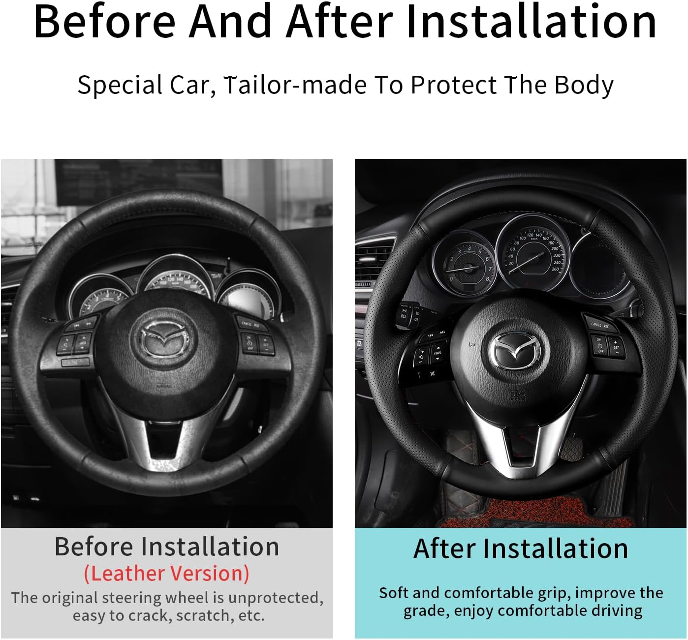 Yeolpise Hand Sewn Microfiber Leather Steering Wheel Cover on Wrap,Fit for Mazda 3 2014-2016 Mazda 6 2014-2016 Mazda 2 2015-2017 CX-3 2016-2017 CX-5 2013-2016 for Scion Ia 2017 image number 5