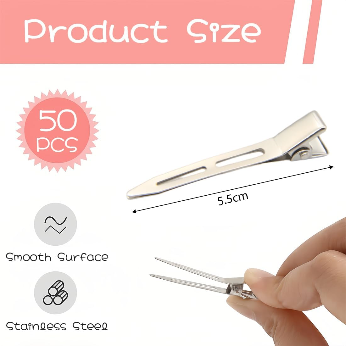 Pack of 50 Entebill Hair Clips Silver Hair Clips 5.5 Cm Hair Clips Hairdressing Alligator Clips Metal Hair Clips for Hair Clips Women'S Clips Hairdressing Salon Girls Hair Styling DIY