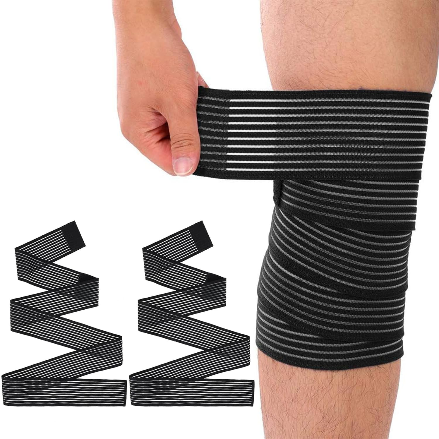 JOWILIN Elastic Knee Wraps, 1 Pair 72'' Extra-Long Compression Bandage Knee Brace, Sport Knee Support for Leg, Gym Workouts, Weightlifting, Squat, for Joint Pain, Stabilising Ligaments for Unisex image number 1