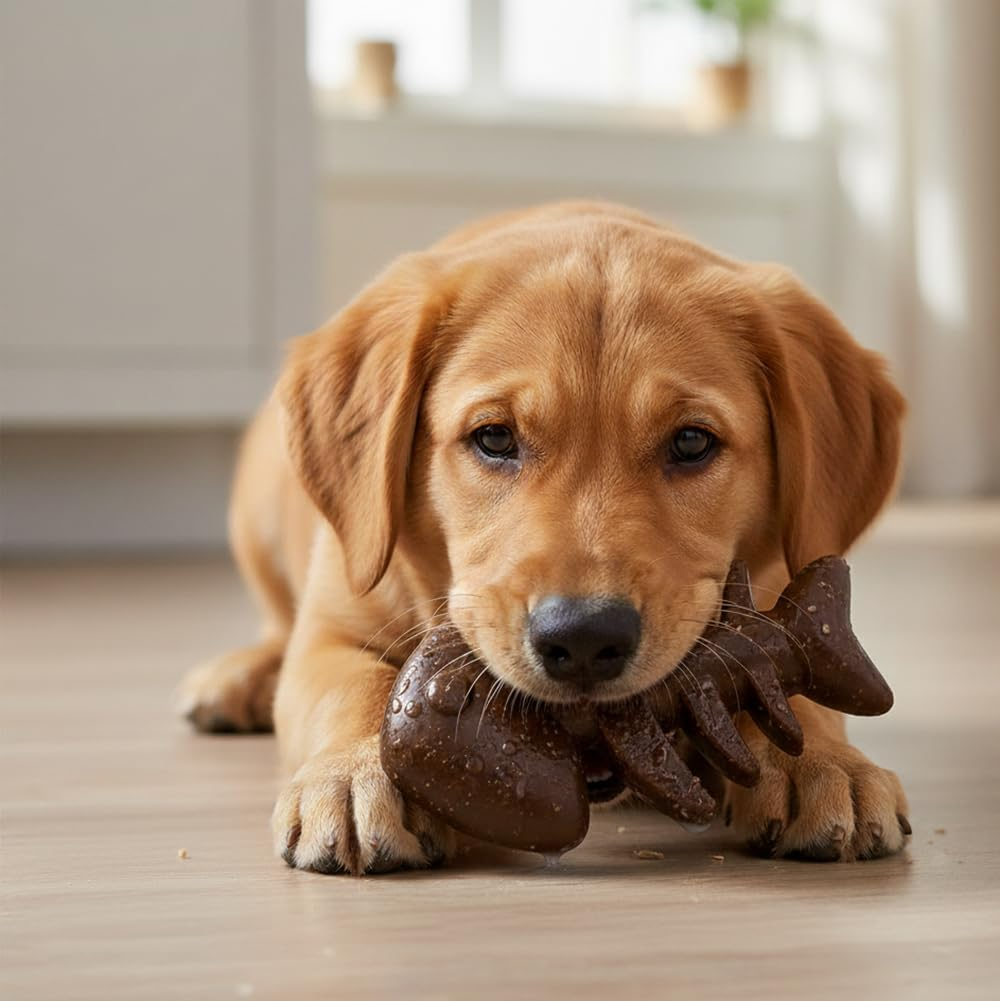 Fuzzl Puppy Chew Toys 2 Pack Bacon Flavour &ndash; Small Dog Teething Toys Fish Bone Shape | Durable Chew Toys for Puppies & Small Breeds | Dental Care, Teething Relief & Interactive Play image number 5