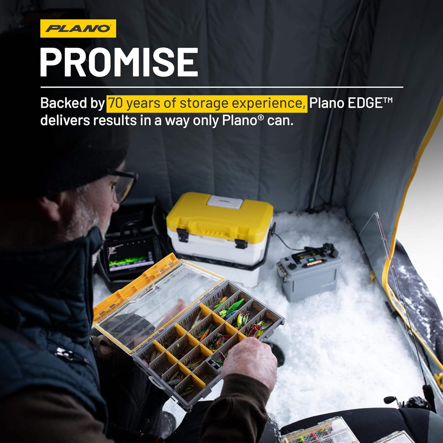 Plano EDGE 3700 Hook Utility Box, Clear/Yellow, Tackle Storage Accessories, Waterproof and Rust-Resistant Container for Fishing Hooks image number 1