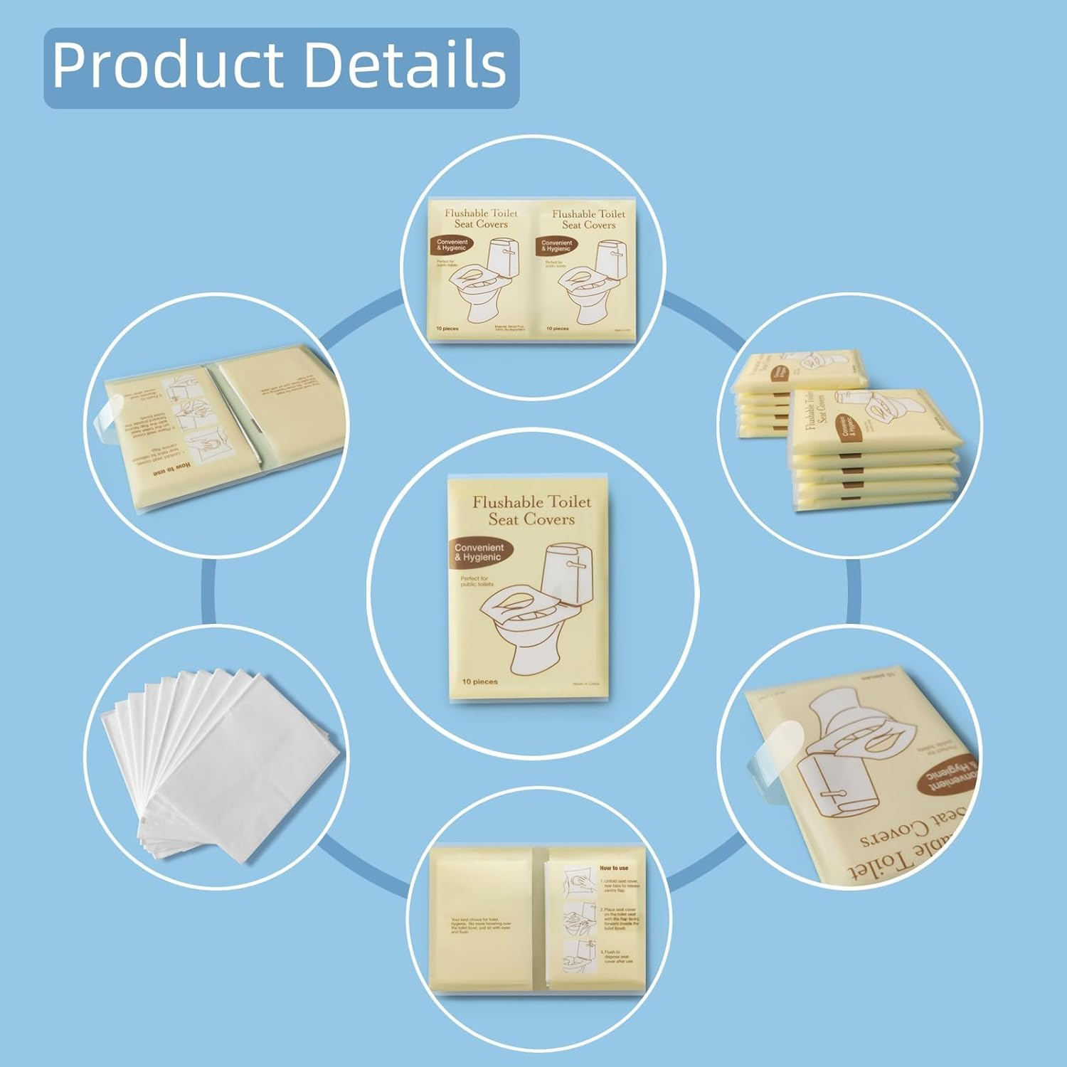 100PCS Toilet Seat Covers Disposable,Travel Toilet Paper Pad,Biodegradable Paper,Travel Essential Access,Travel Essential Accessories for Public Restrooms,Airplane, Road Trips, Camping