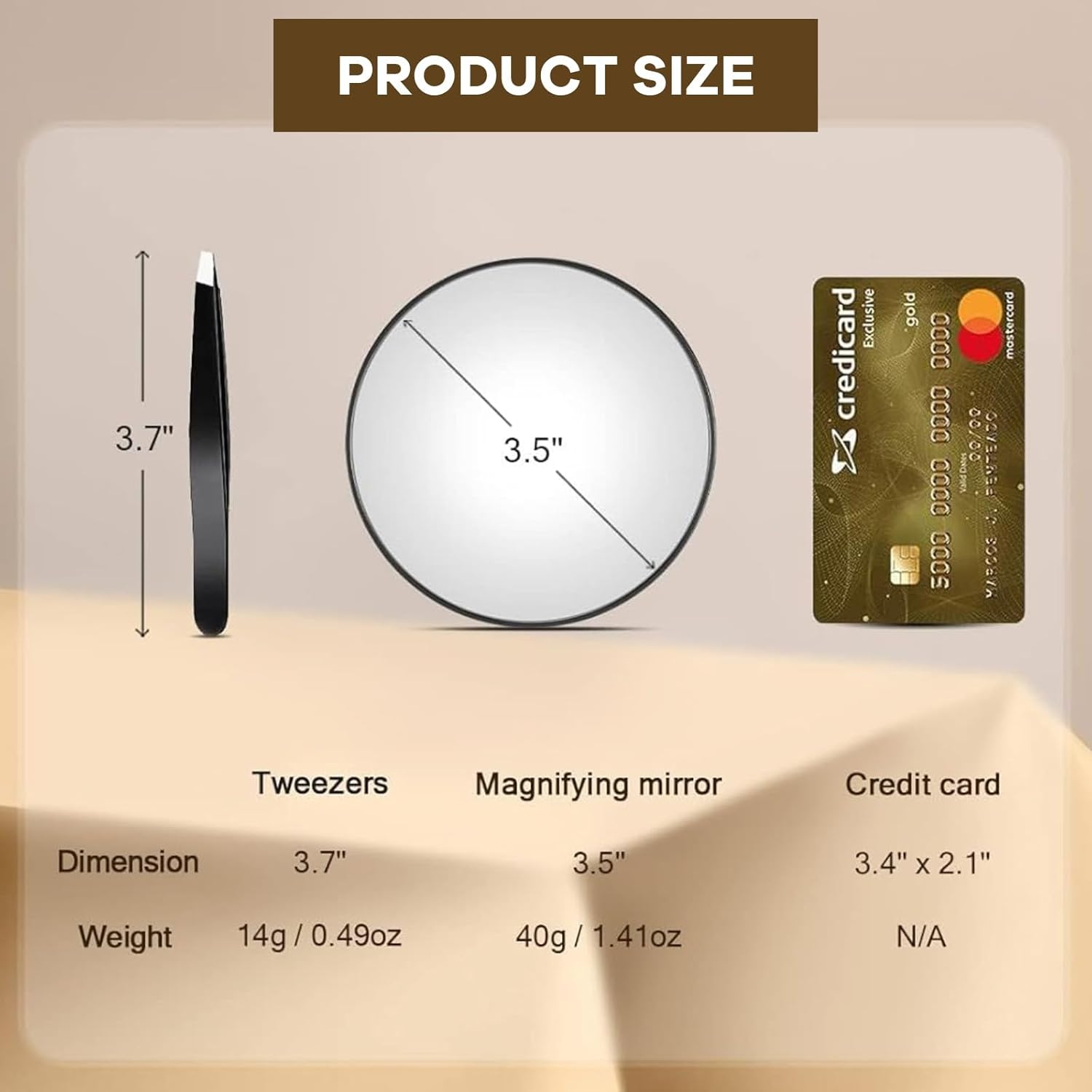 40X Magnifying Mirror with 2 Suction Cups, 9 Cm Compact Makeup Mirror & Slant Tweezers, Portable for Travel, Black image number 1