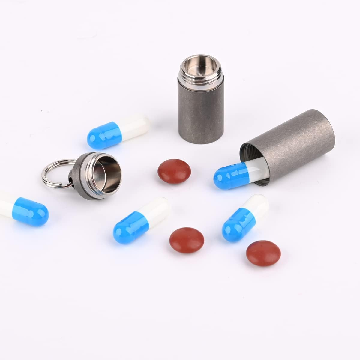SW631 Titanium Portable Pill Case Keychain,Large Pill Holder Keychain ,2 Compartment Waterproof Pill Box for Outdoor Travel Camping(Include a Large Titanium Keychain Clip) image number 2