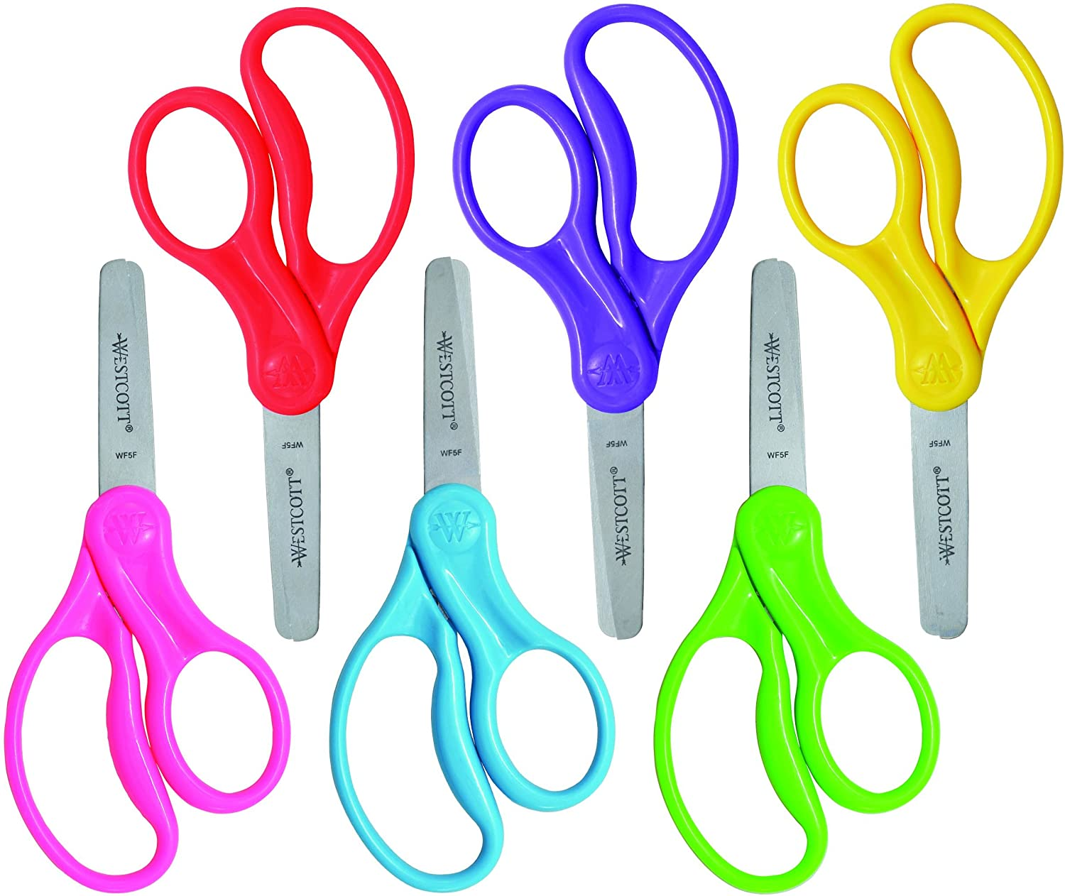 Westcott 16454 Right- and Left-Handed Scissors, Kids' Scissors, Ages 4-8, 5-Inch Blunt Tip, Assorted, 6 Pack