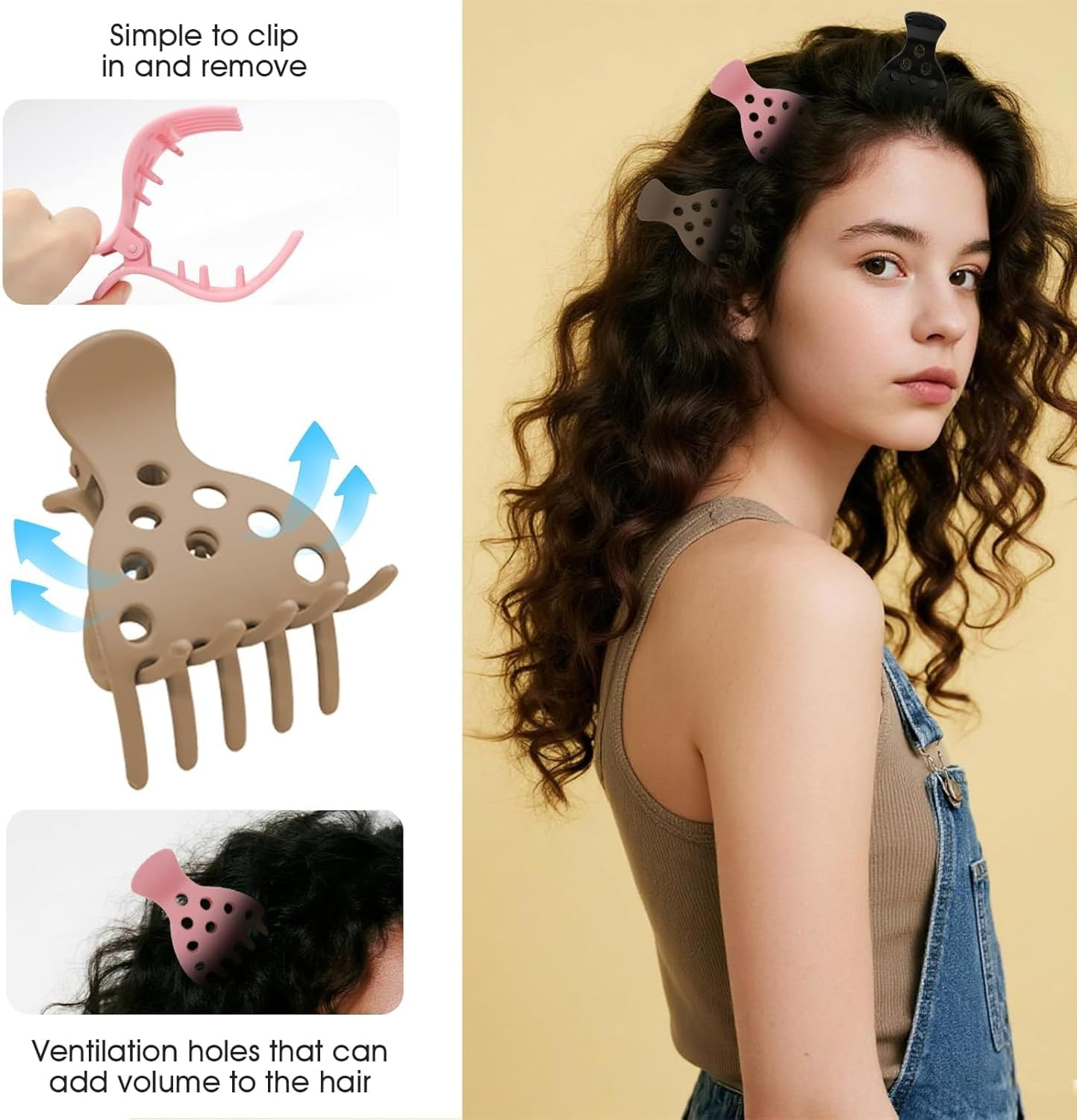 Jaw Clamps Volume Curly Hair Claw, 6Pcs Anti-Slip and Anti-Wrinkle Volume Root Clips, No Crease Hair Root Lifting Clips for Natural Volume Curls image number 2