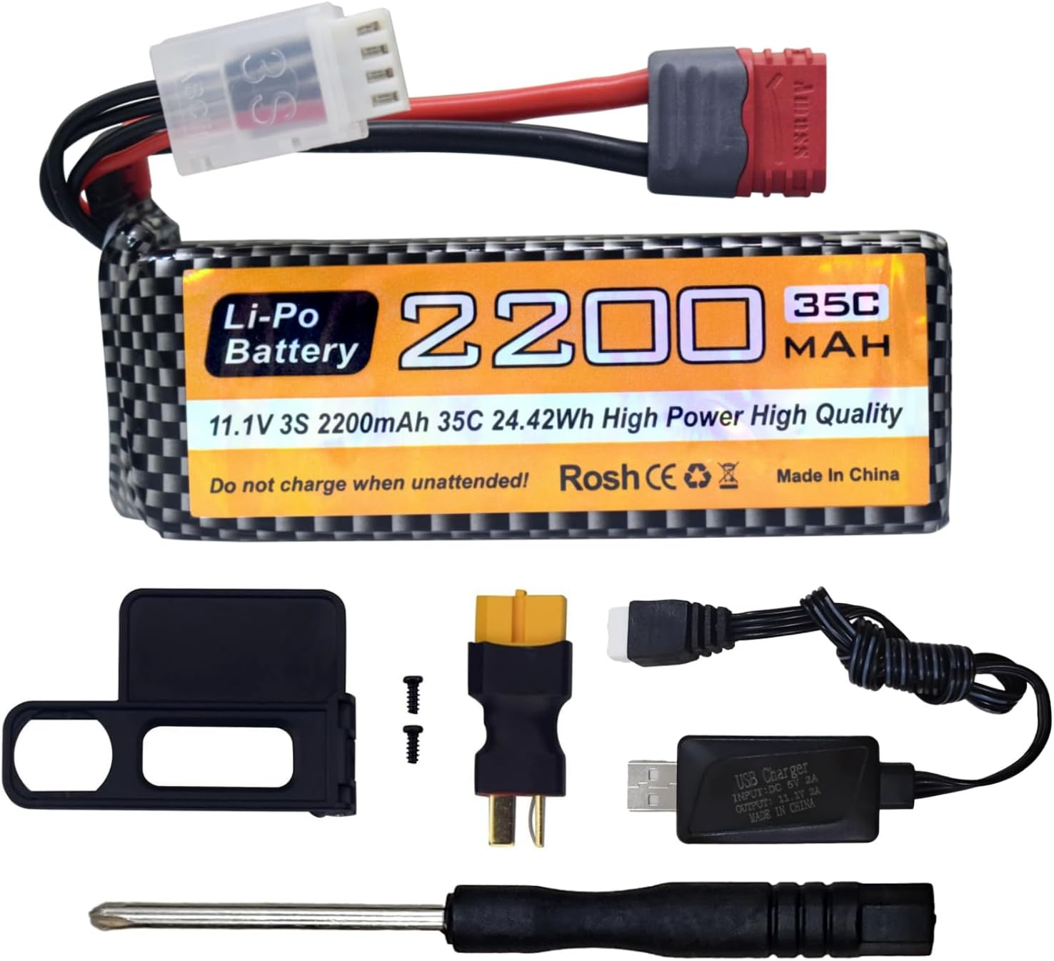 11.1V 2200Mah 35C 3S Lipo Battery with T Plug and USB Charging Cable Suitable for MJX H16P H16E H16GT H16BM H16PL 14301 RC Car High-Speed Drift Model Toy Car Upgrade Battery image number 5
