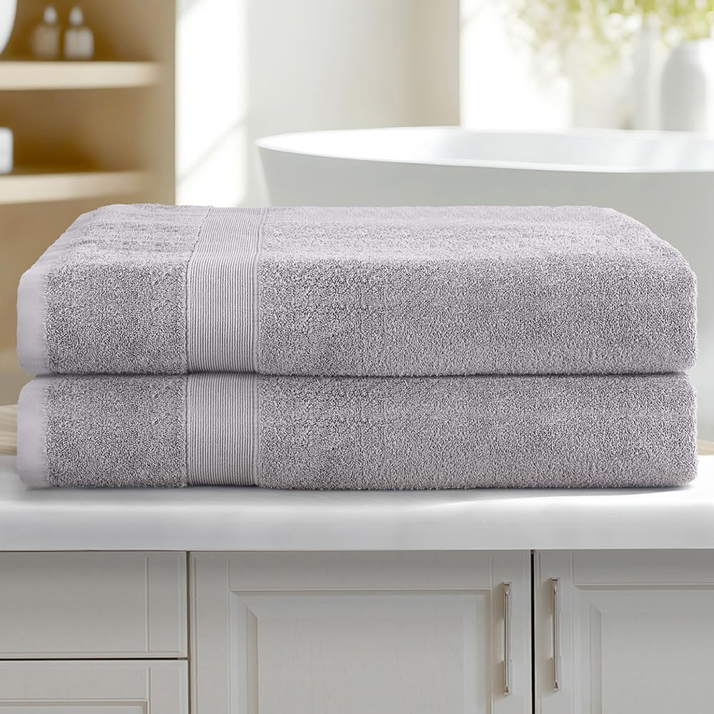 2 Pack Bath Sheets Set Cotton Large Towels Extra Soft Towel 180Cm X 90Cm Grey image number 3