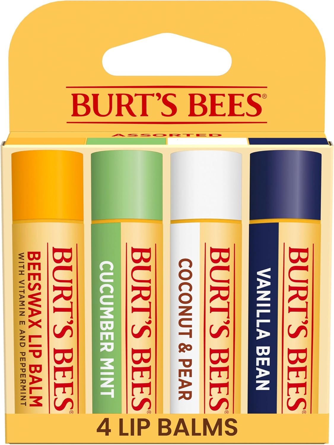 Burt'S Bees Lip Balm, Moisturizing Lip Care, 100% Natural, Sweet Sorbet - Original Beeswax, Cucumber Mint, Coconut & Pear, Vanilla (4 Pack) image number 4