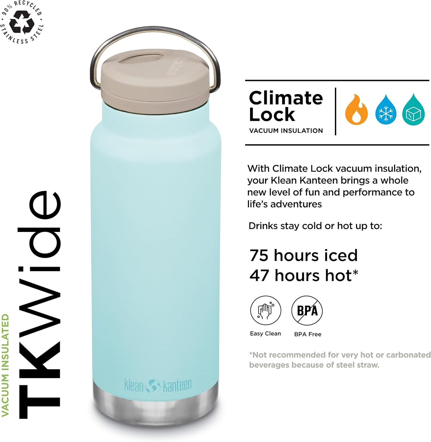 Klean Kanteen Tkwide Insulated Water Bottle with Twist Cap, 946 Ml Capacity, Blue Tint image number 5