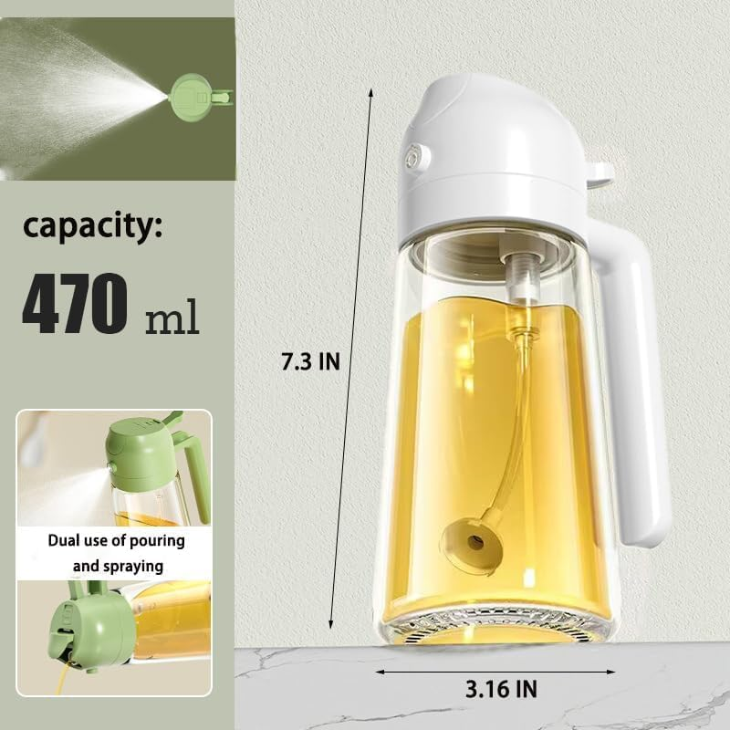 Mumoo Bear 16Oz/470Ml Olive Oil Dispenser - 2 in 1 Olive Oil Spray Bottle for Cooking, Kitchen Tools, Air Fryer, Salad, and BBQ - White