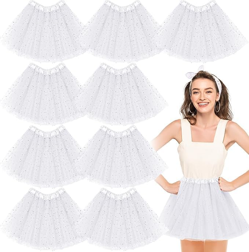 MINYII 9 Pcs Women'S Tutu Skirt Adult 4 Layered Tulle Stars Sequins Ballet Dance Dress Girls Princess Ballet Dance Sequin Skirt (Pink) image number 6