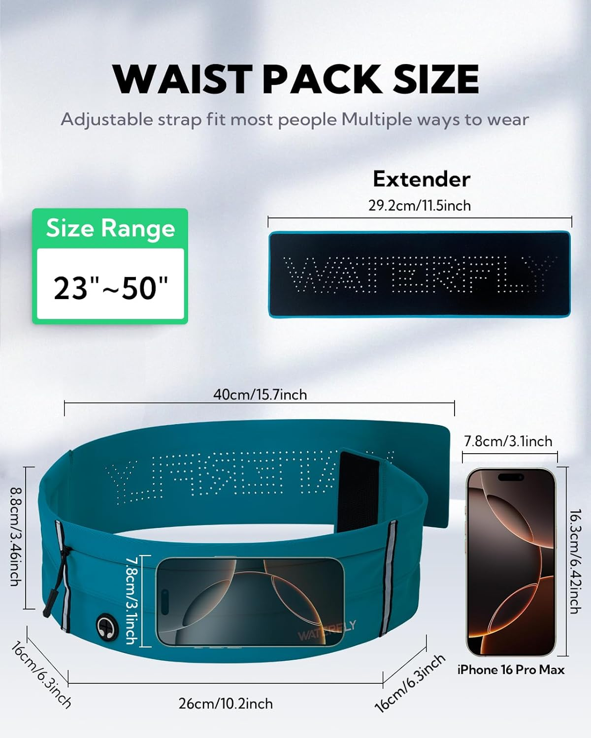 WATERFLY Running Belt Fanny Pack: Slim Elastic Sport Workout Waistband for Men and Women, Jogging Runner Phone Holder Belt, Marathon Jogger Waist Bag image number 5