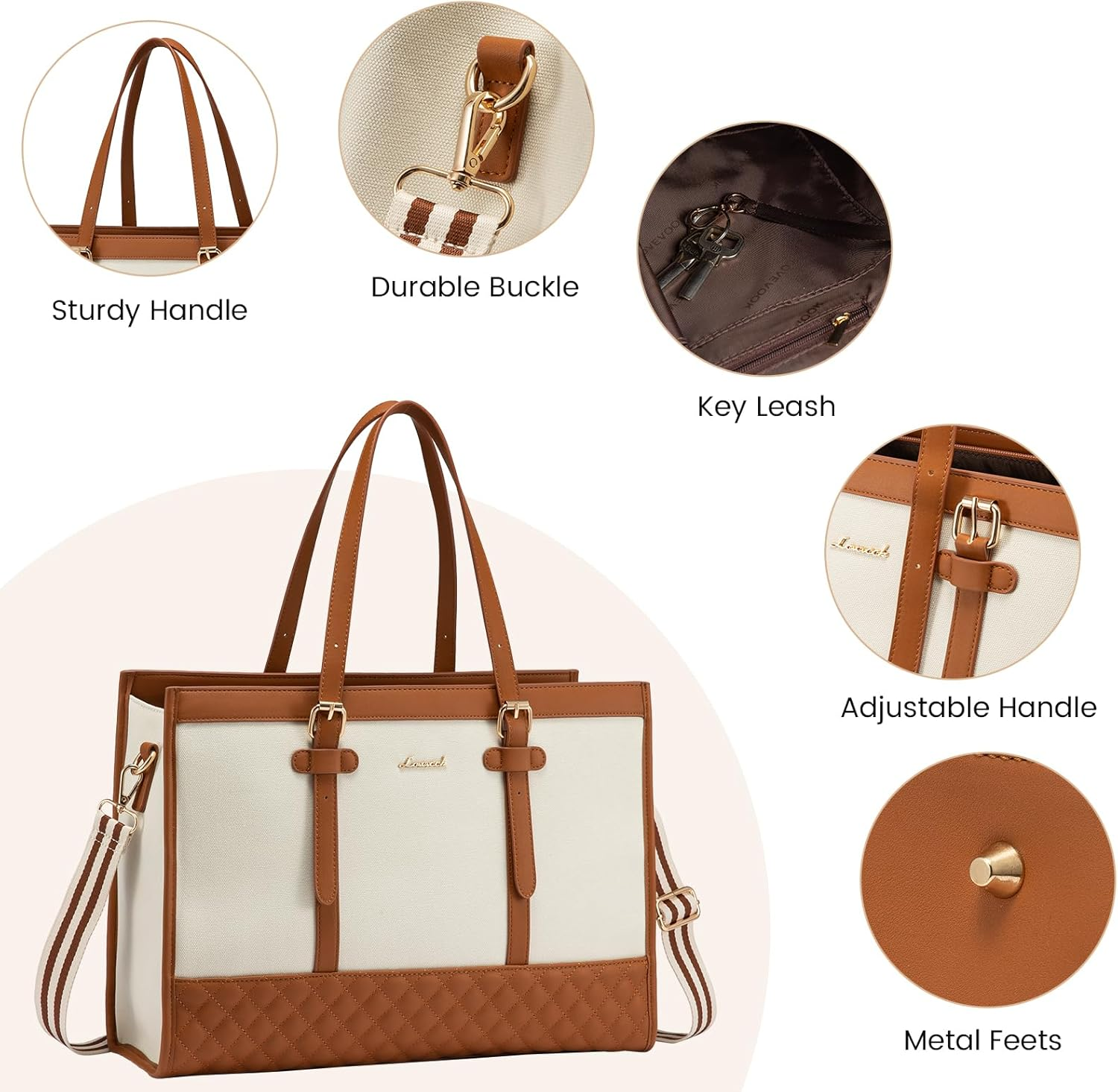 LOVEVOOK Laptop Bag for Women 15.6 Inch Canvas Laptop Tote Bag, Large Capacity Work Bag with Clutch Purse, Computer Bag Office Business Briefcase, Casual Handbag for Travel College Teacher School - Black image number 6