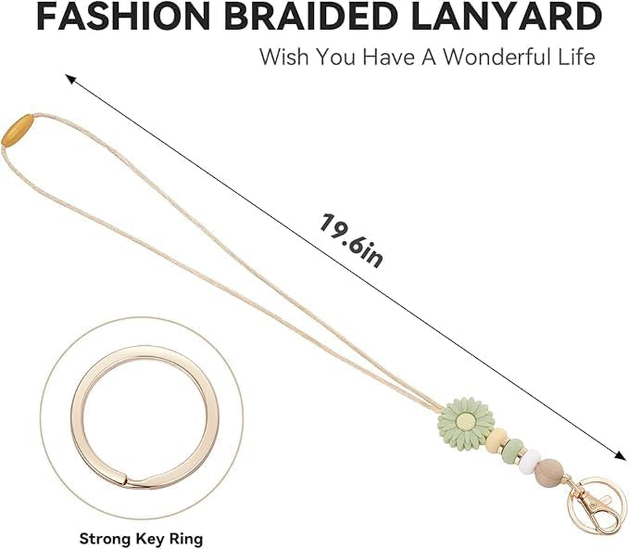 Quhoxdye 4PCS Teacher Breakaway Retractable Lanyards for Id Badges and Keys, Retractable Beaded Cute Badge Lanyards for Women Boho Lanyards Fashion Silicone Wood Bead Lanyard image number 6