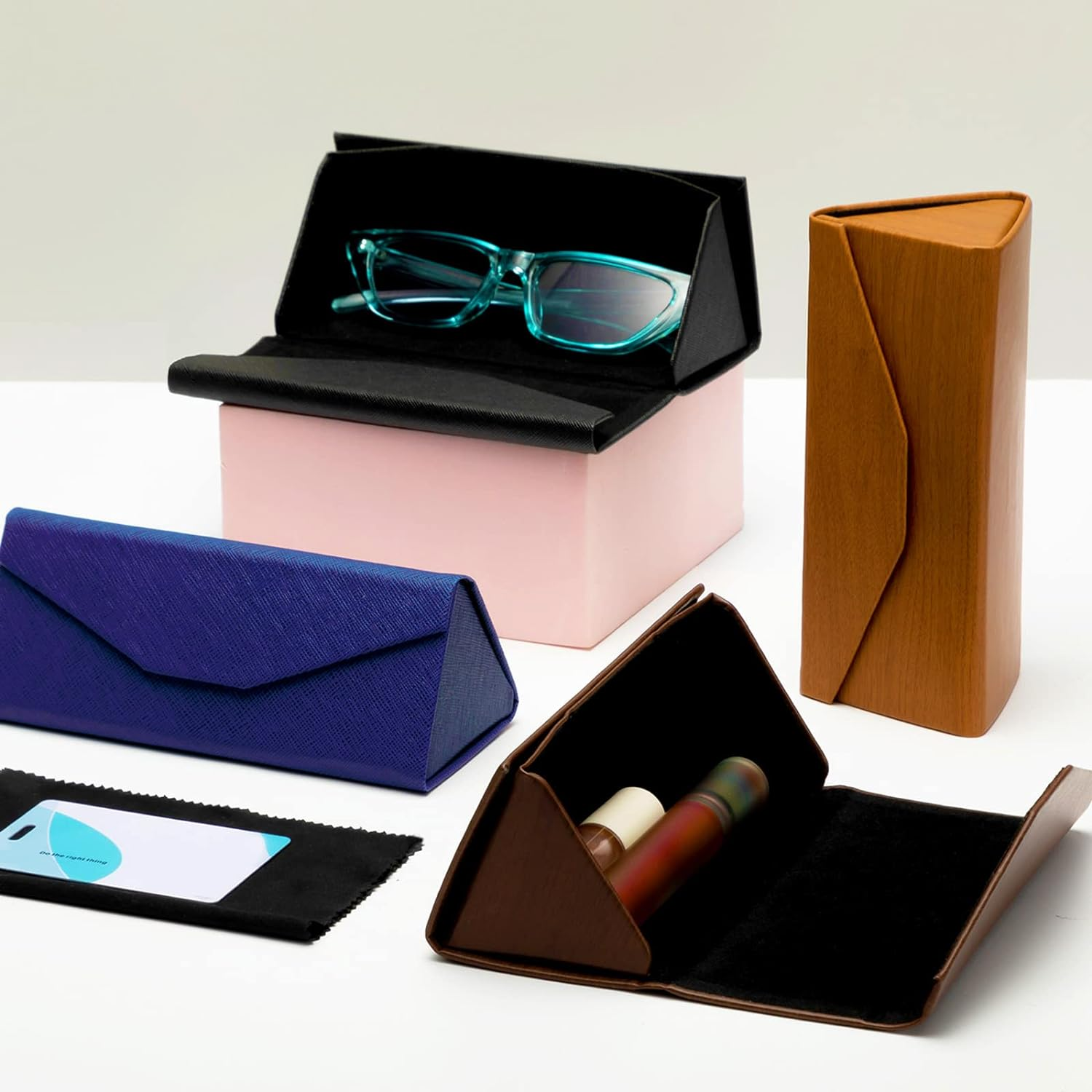 Flutesan 4 Pack Foldable Glasses Sunglasses Case PU Hard Shell Eyeglasses Case Leather Glass Case 4 Cleaning Cloths - Classic Color image number 5