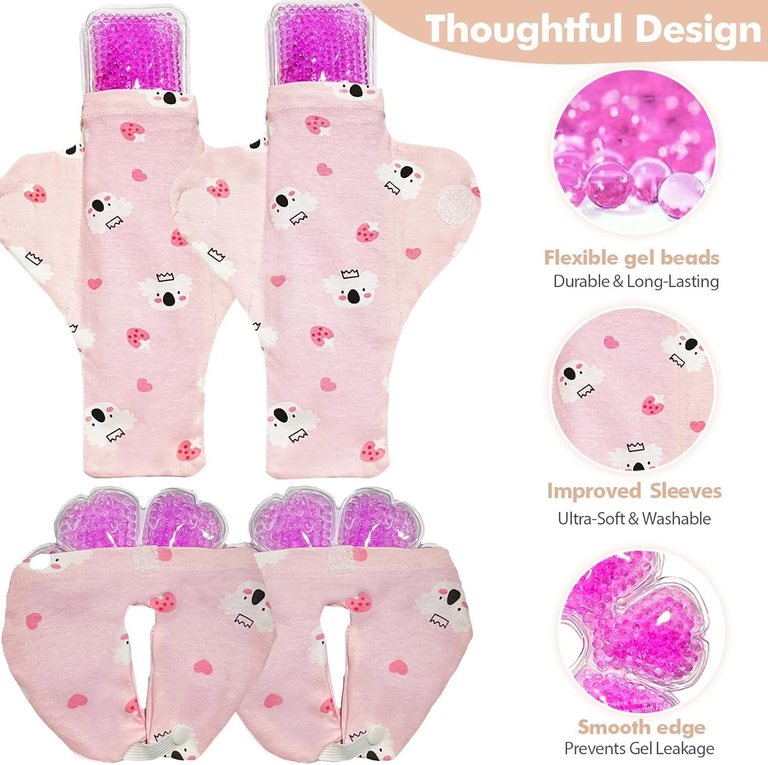 Postpartum Ice Pads Set, 2 Perineal Cold Pack & 2 Breast Therapy Ice Packs with Soft Washable Covers, Hot & Cold Postpartum New Mom Essentials Kit for Engorgement, Mastitis, Hemorrhoids & after Birth Recovery image number 4