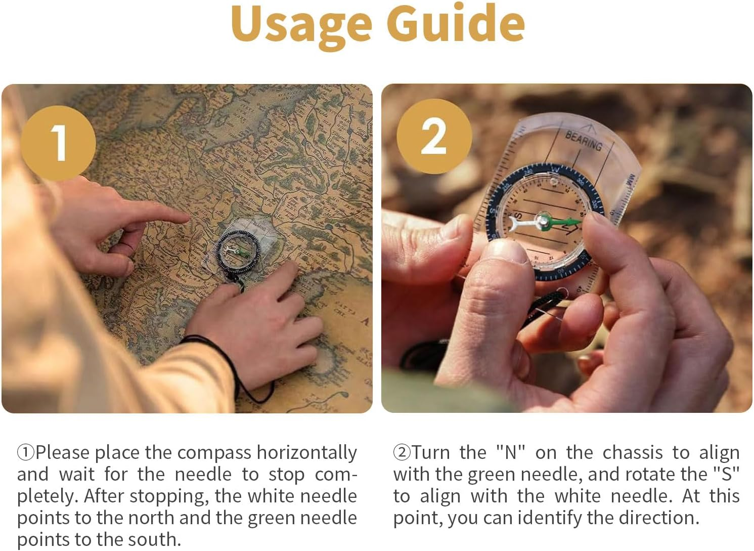 Rhoyee 2-Pack Orienteering Compass &ndash; Waterproof Hiking Compass with Baseplate Ruler & Lanyard &ndash; Navigation Tool for Camping, Backpacking, Kids, Survival & Outdoor Adventures image number 4