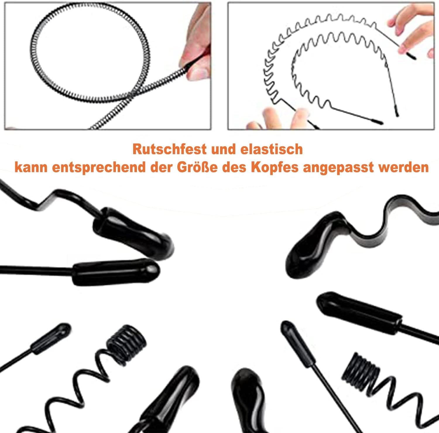 Metal Hair Band for Men Women Black Wave Non-Slip Elastic Headband Headbands Beauty Care Suitable for Outdoor Sports, Fitness, Daily Makeup Yoga (Pack of 6)