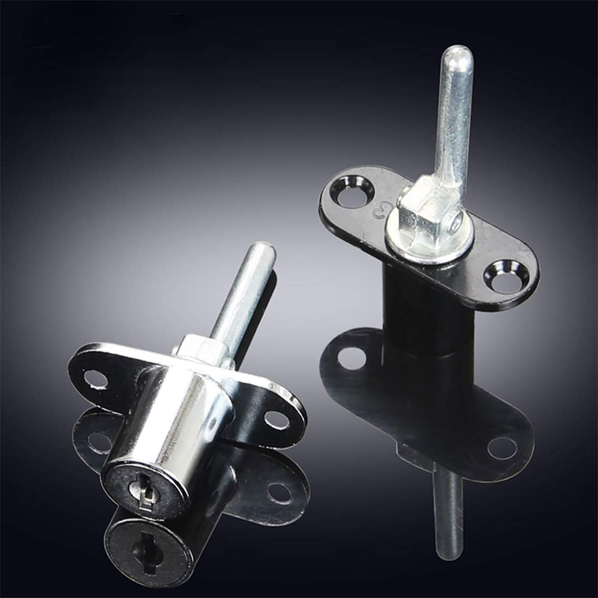 1X Drawer Lock Desk Wardrobe Cabinet Plunger Lock, Cylinder Lock with 2 Keys, Zinc Alloy Chrome Finish,16/19Mm, Silver/Black image number 2