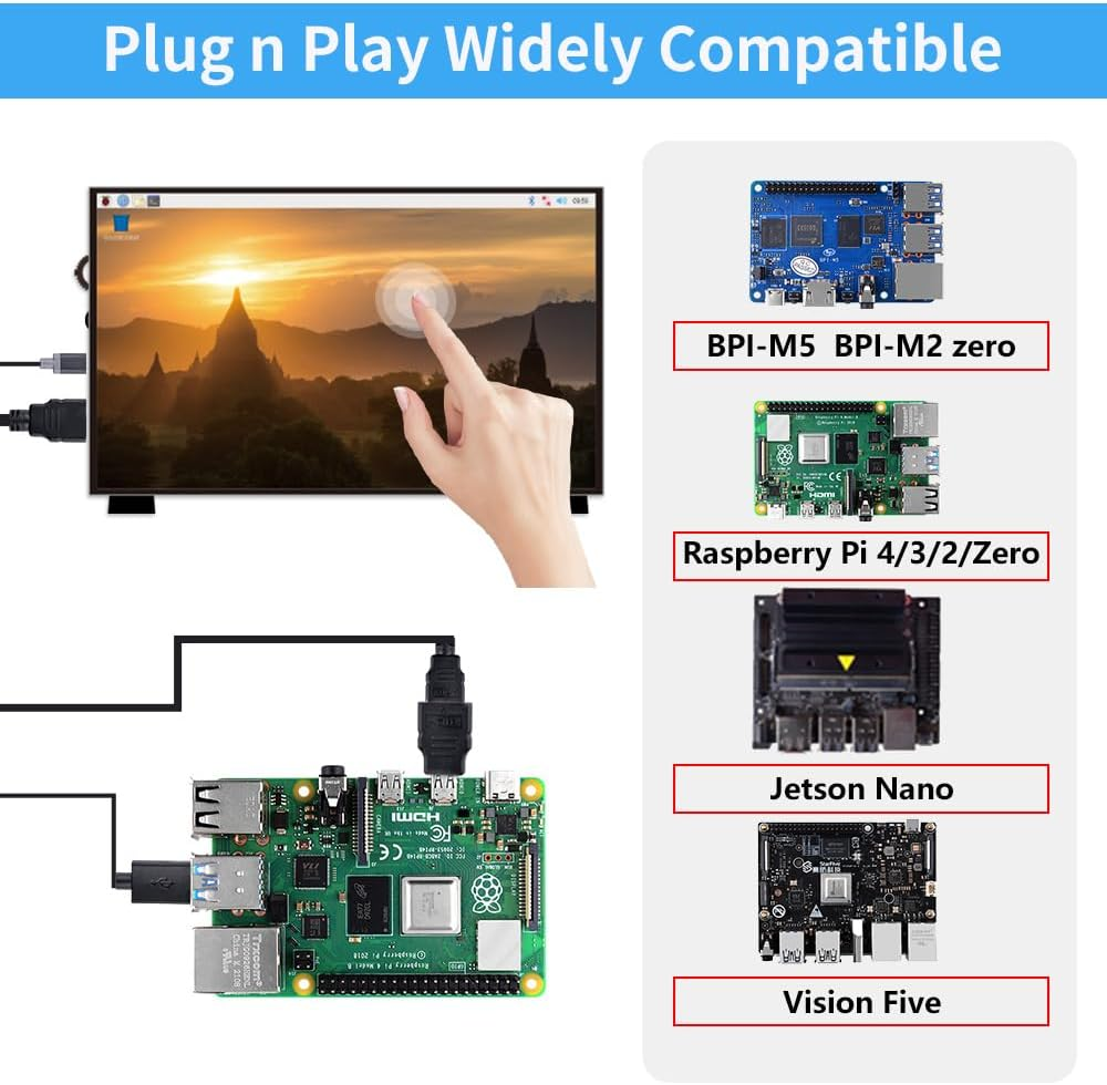 Geeekpi 7 Inch LCD Screen for Raspberry Pi, 1024X600 IPS LCD Display with Stand, HDMI Portable Monitor for Raspberry Pi 5/Pi 4B/3B+/3B/B+/Zero/400, Banana Pi M5/M2 Zero, Win11/10/8 (Touch Screen) image number 1